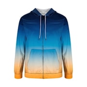 Zip Up Hoodies for Men Casual Jacket Fleece Sweatshirt Drawstring Hoody Top Long Sleeve Sweater Gradient Print Outwear Fashion Full-Zip Hoodie with Pockets Lightweight Sweatshirts Size S-3XL