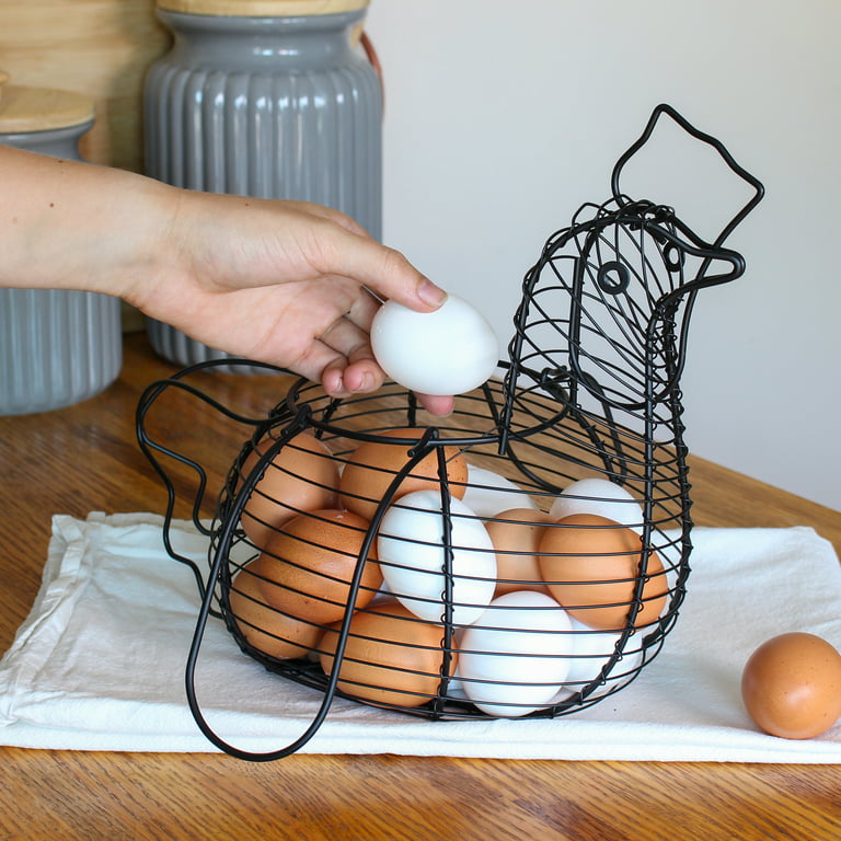 Rural365 Chicken Egg Basket - Chicken Shaped Decorative Black Metal Wire  Basket