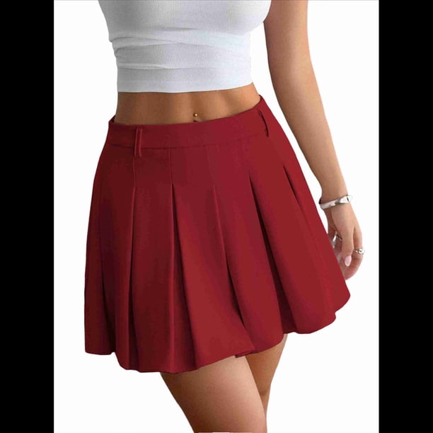 Faldas Plisadas para Mujer, Minifalda de Cintura Alta, Estilo o Tenis, Corte A, Estilo Animadora. Vino Tinto XL