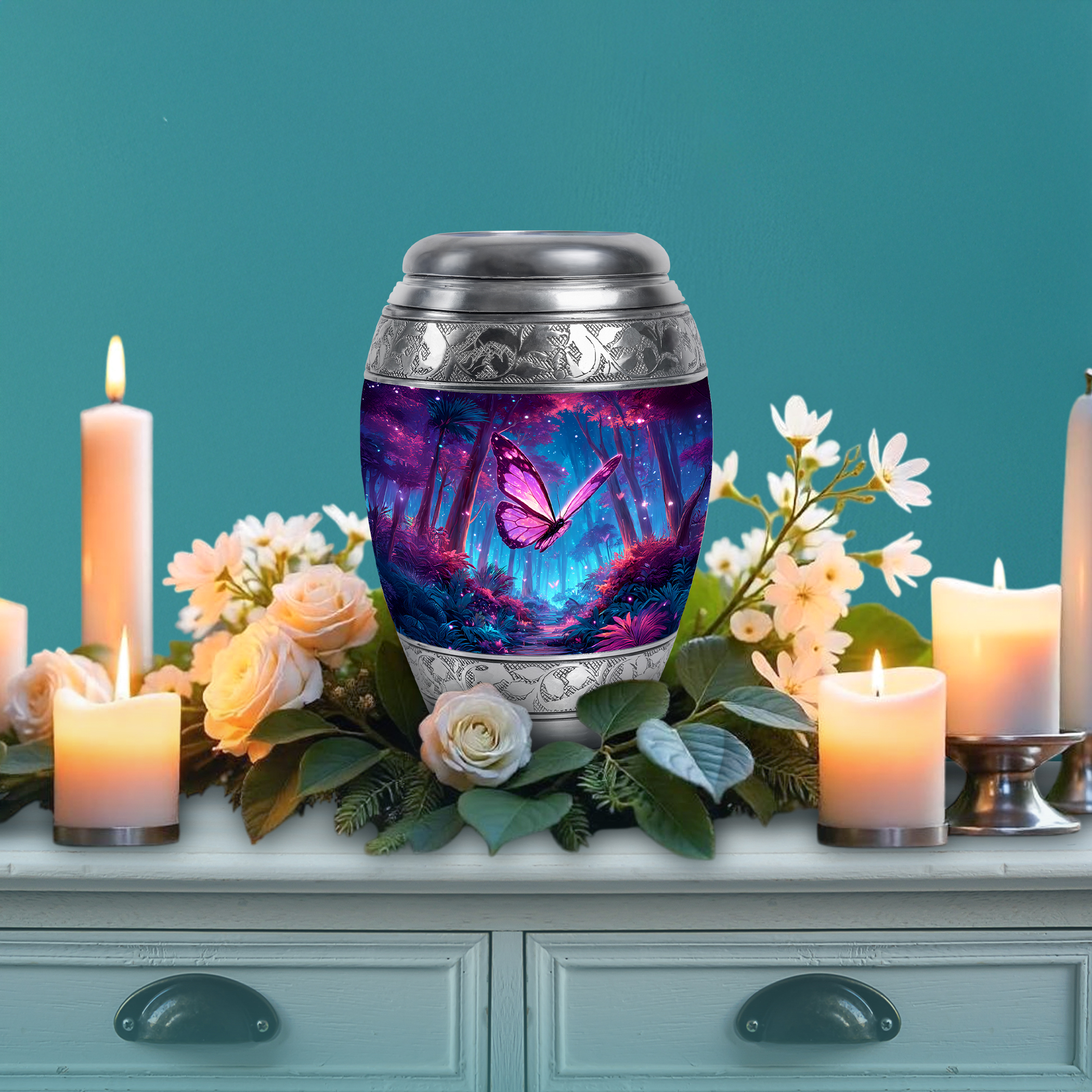 SABURIAL Butterfly Ash Burials for Human Ashes - Large Cremation Urns - 10 Inch - Large with Velvet Bag - Decorative Urns for Human - Memorial Urn for Adult - Funeral Urn for Adult Men & Women