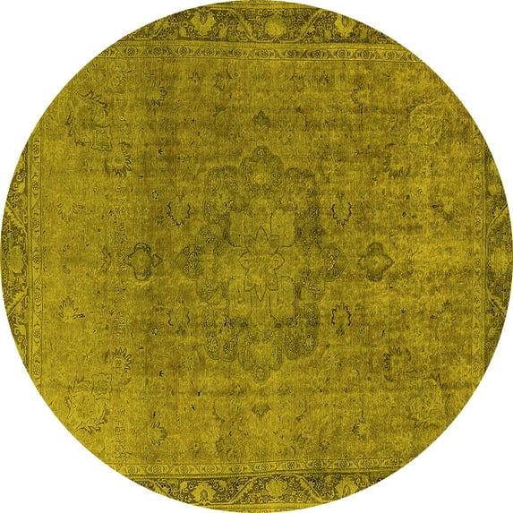 Ahgly Company Machine Washable Indoor Round Oriental Yellow Industrial Area Rugs, 5' Round