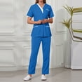 thumbnail image 3 of WTOBBY Women's Fashion V-Neck Short Sleeve Scrubs Set with Pocket, Solid Color Nursing Uniform, Medical Workwear for Caregivers, Stylish and Professional Look,Dark Blue 2XL, 3 of 5