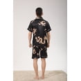 thumbnail image 5 of Men's Satin Pajamas Set of Short Sleeve and Short Pants made of Artificial Silk in Elegant Patterns,5+ Colors(Black_Dragon,M), 5 of 7