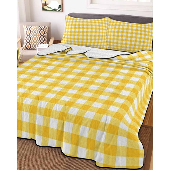 Yellow Full Size Down Alternative Comforter, Lightweight Comforter Quilt Bedding Set with Pillow Shams Country French Rustic Buffalo Plaid Modern Art All Seasons Bed Comforter Duvet Insert 78"x90"