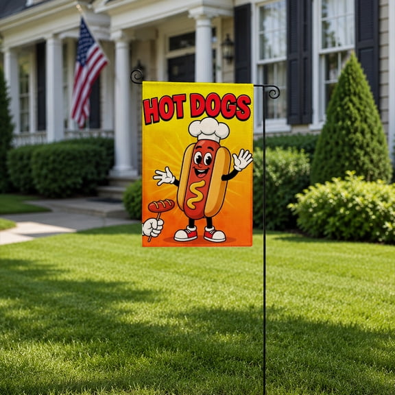 Gelasgo Linen Garden Flag Hot Dog Design Outdoor Yard Flag Decorative Flag for Lawn Patio Garden Front Door Seasonal Home Decor