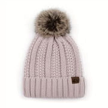 ACCEHUT Faux Fur Pom Beanie Hat for Women Fleece Lined Warm Skull Cap Wool Blend Pompom Hat