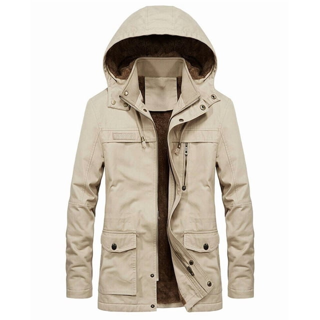 Parka con capucha y forro de piel gruesa y cálida para hombre, abrigo largo de forro polar