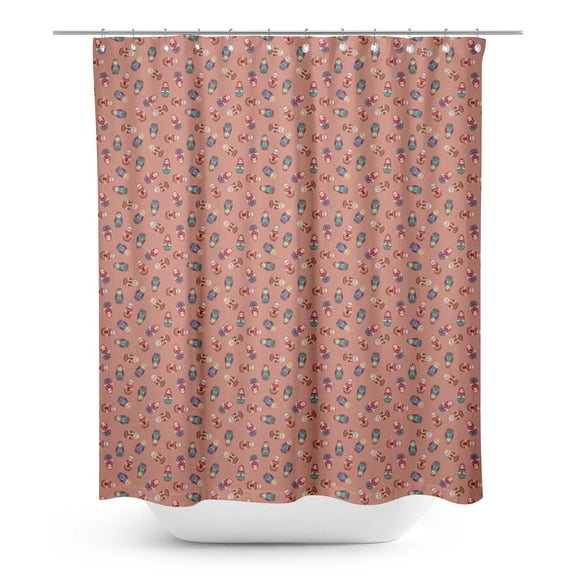 S4Sassy Pink Russian Doll Mix Decorative Waterproof Printed Shower Curtain Roller Hooks Drapes-60 x 70 Inch