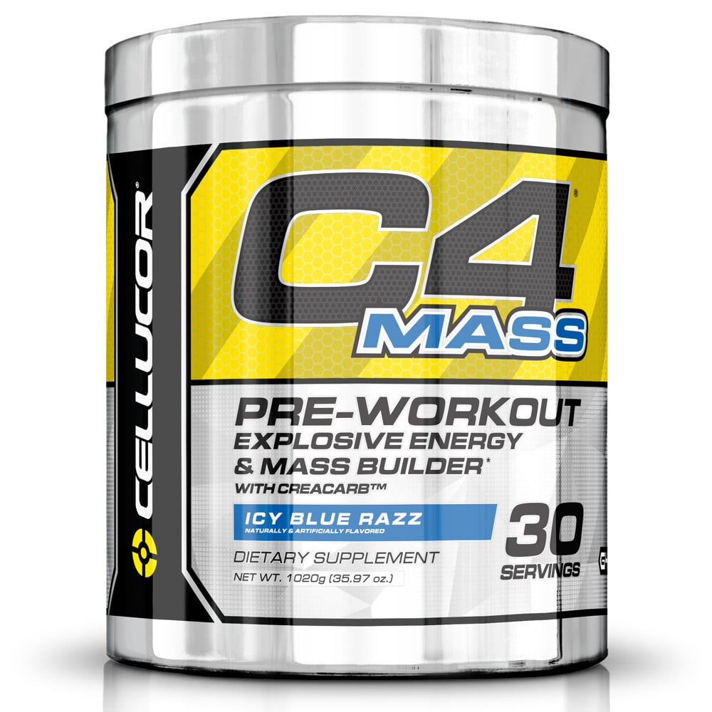 Cellucor C4 Mass Pre Workout + Mass Builder Powder, Icy Blue Razz, 30