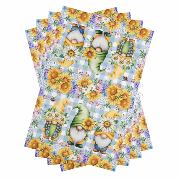 Sunflowers Kitchen Towels Set of 4, Water Absorbent Dish Towel, Spring Gnomes Daisy Hydrangea Flowers Blue Plaid Decorative Hand Towels - Quick Drying Cloth for Cooking Baking, 18x28 Inch