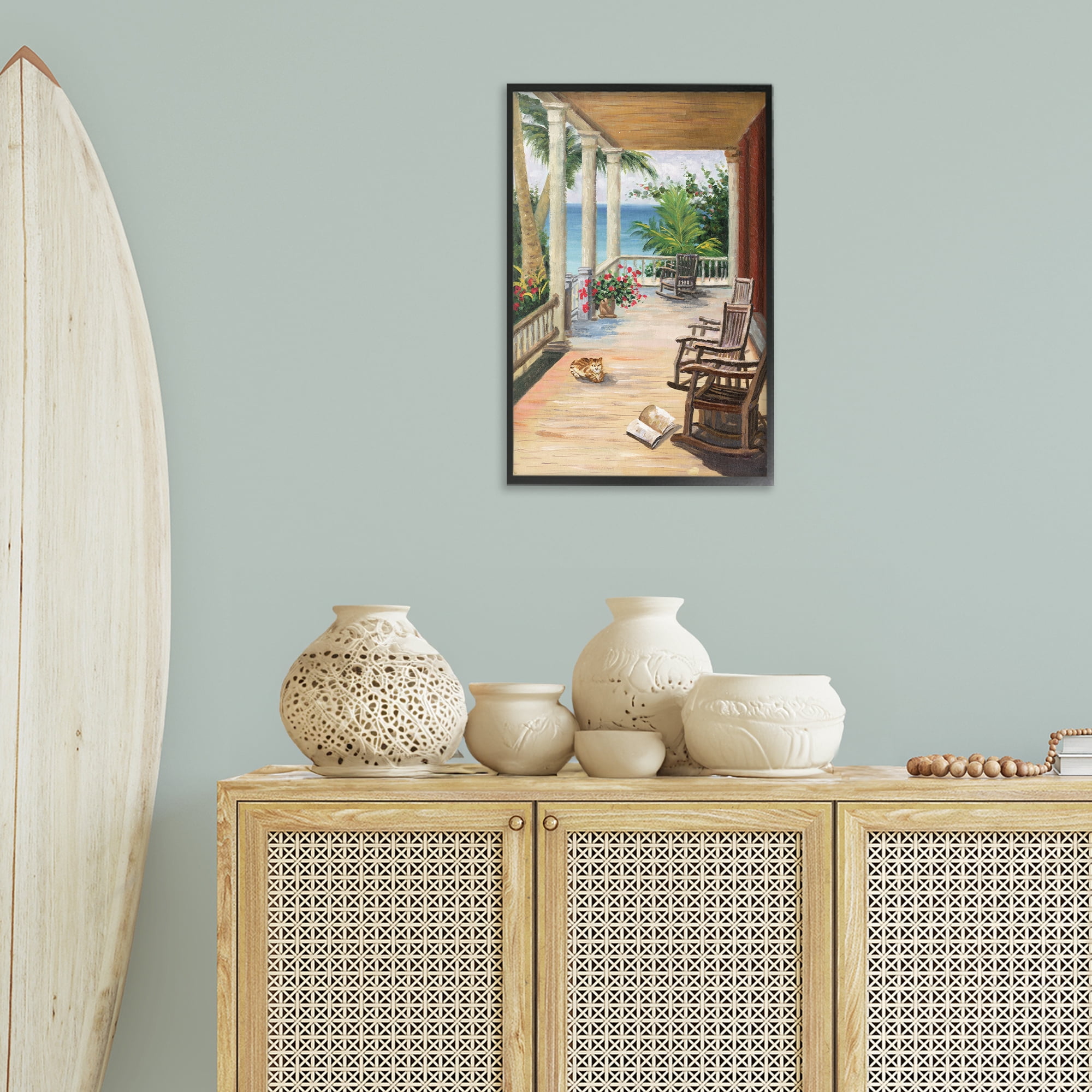 Stupell Industries Coastal Cape Cabin Coastal Painting Black Framed Art Print Wall Art, 16 x 24