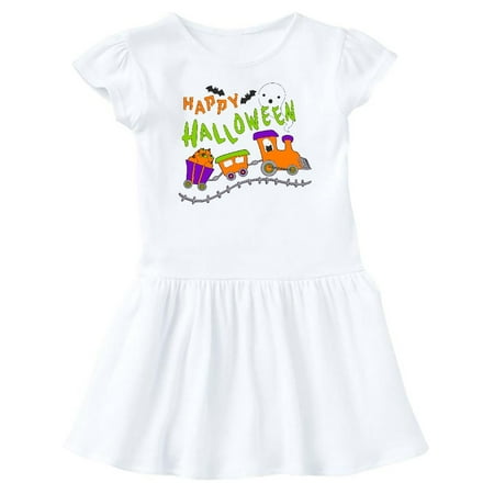 Happy Halloween- train with pumpkins, bats, cat,and ghost Infant Dress