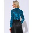 thumbnail image 3 of DARING DIVA Women's See Through Mesh Mock Neck Velvet Floral Tee Shirts S Blue, 3 of 6
