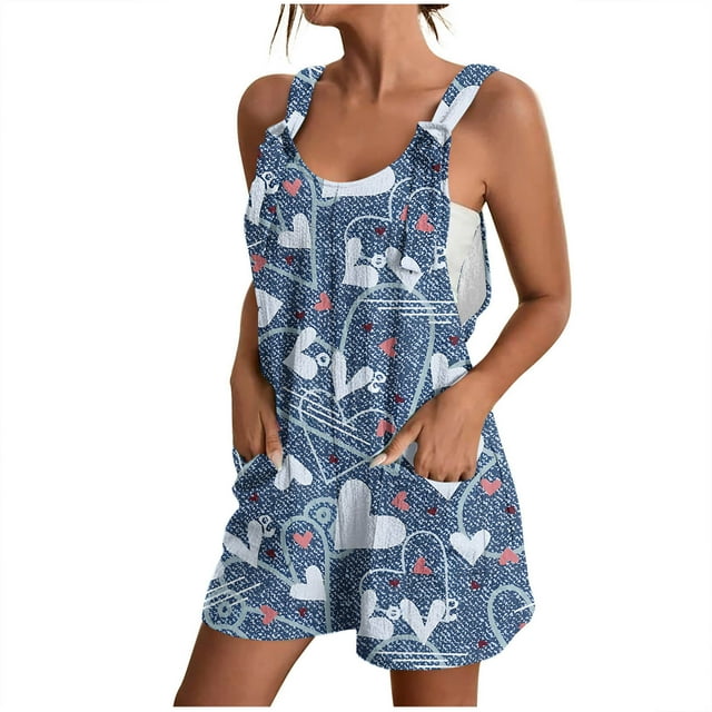 Penkiiy Combinaison Décontractée Sans Manches pour Femme, Bleu, P