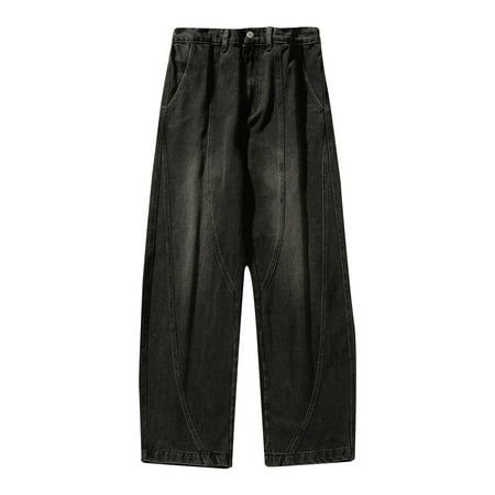 FNFYFH Mens Baggy Jeans Wide Leg Retro Washed Black Jean Pants Skater Denim Pants Hip Hop Streetwear