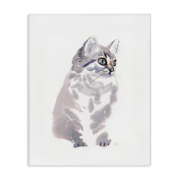 Stupell Industries Farmhouse Grey Shorthair Kitten Portrait Minimal Pet Cat Canvas Art, 16 x 20, by Verbrugge Watercolor