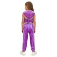 thumbnail image 5 of SiiRoh Girls Street Hip Hop Jazz Dance Outfits Sleeveless Sequin Hooded Vest Crop Top with Metallic Pants Set Purple 8, 5 of 7
