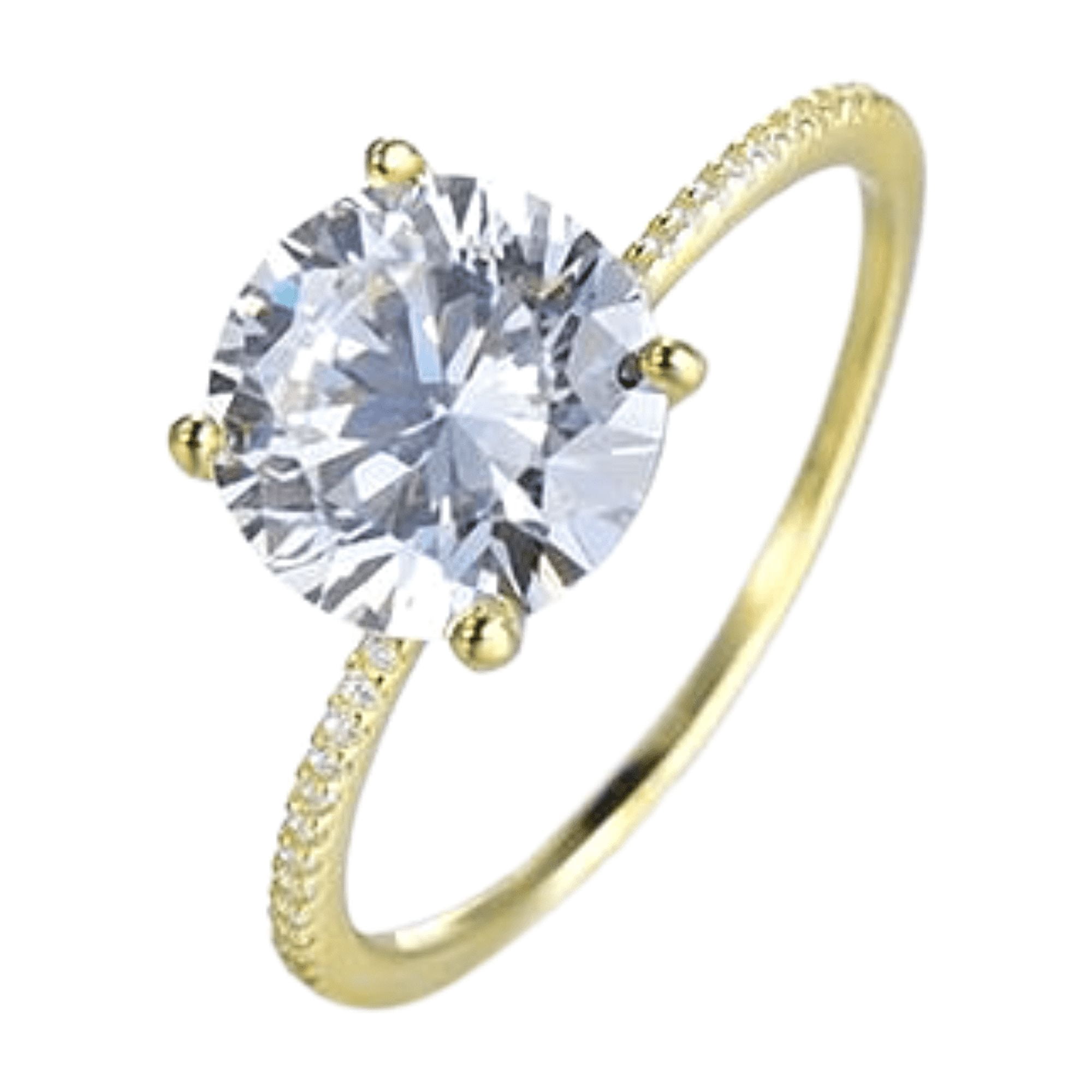 Stunning 14K Gold Plated Sterling Silver 3Ct Round Cut Solitaire Cubic Zirconia Diamond Pave Ring for Women Bridal Promise Engagement Wedding Anniversary
