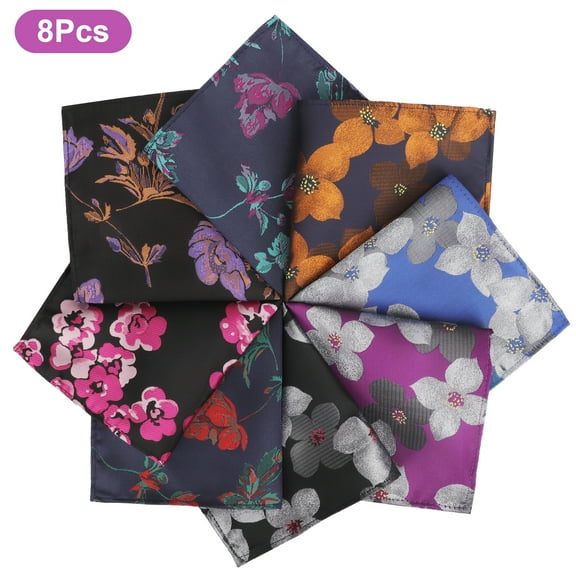 TSV 8pcs Handkerchiefs for Men, Classic Jacquard Hankies, Soft Polyester Silk Pocket Square, 9.6 x 9.6"