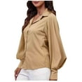 thumbnail image 1 of Women`s Multiple Color Fashion Smart Nature Solid Color Lantern Sleeve 100%Polyester Blouse(Khaki,M), 1 of 5