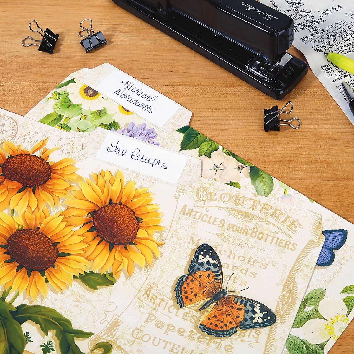Current Grande Fleur File Folders - Set of 24 (6 Designs) 1/3 Cut Staggered Tabs, Letter-Size Value Pack