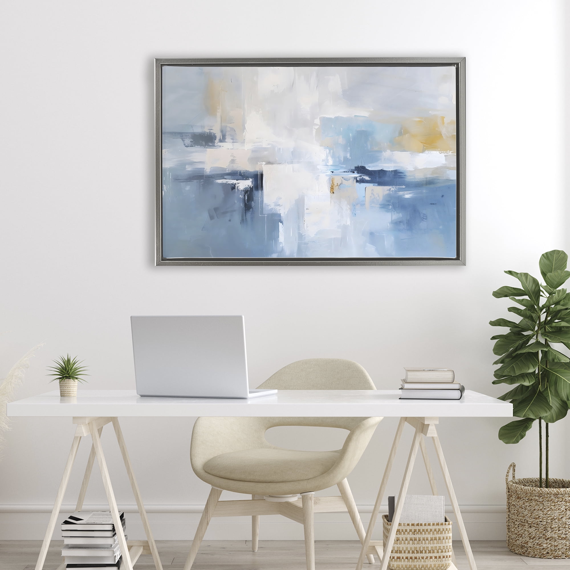 Stupell Industries Blue Sea Mist Horizon Gray Framed Floater Canvas Wall Art, design by Creative Studio