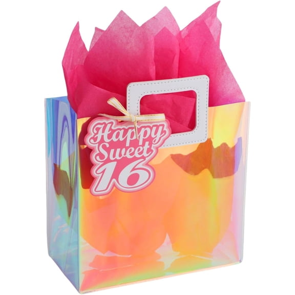 8.3'' Small Sweet 16 Birthday Gift Bag with Tissue Paper and Gift Tag for Girls 16th Birthday