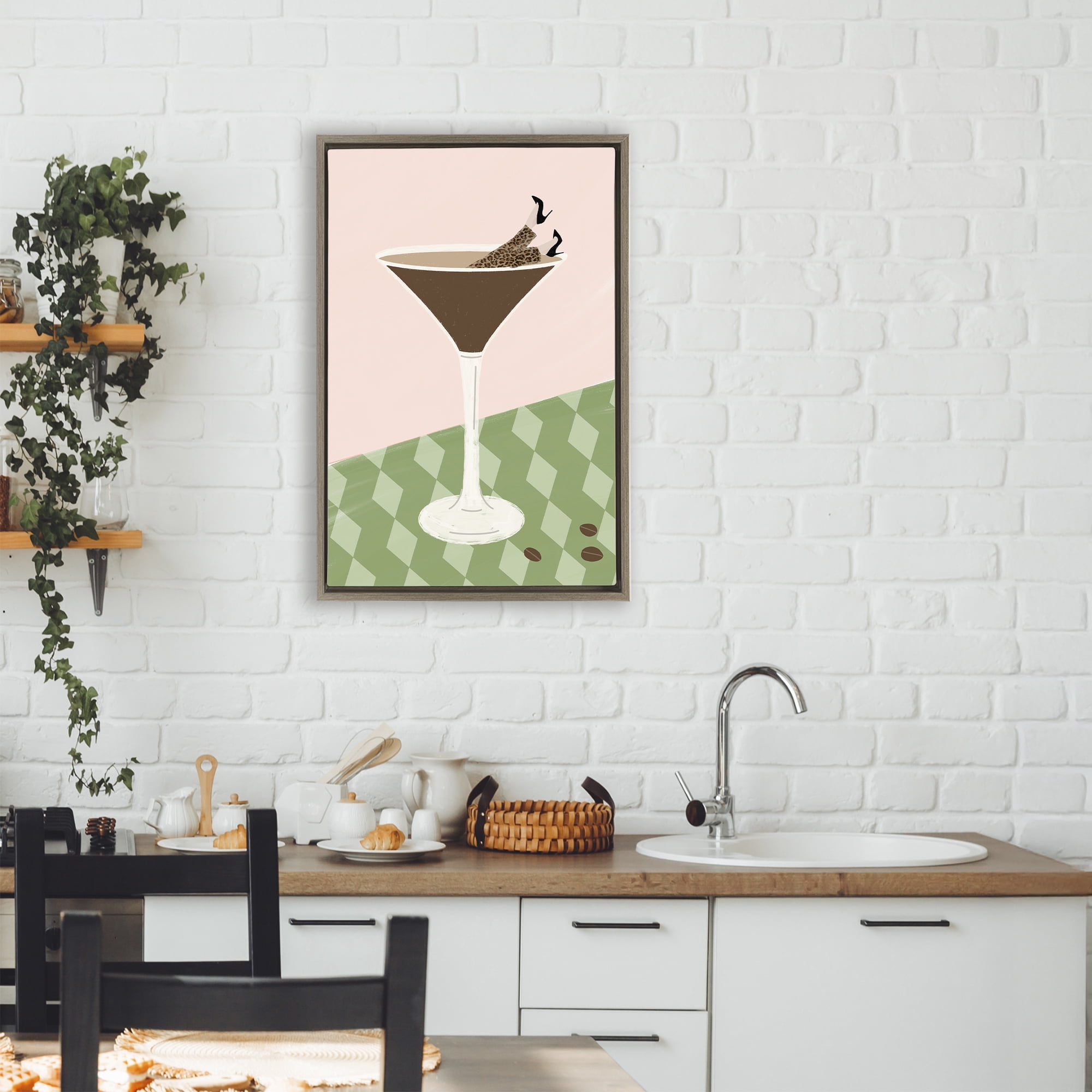 Stupell Industries Glam Martini Splash Brown Framed Floater Canvas Wall Art, design by Emily Navas