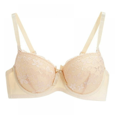 Wuffmeow Women Sexy Lace Lingerie Seamless Anti-light Breathable Thin Underwear Adjustable Push-up Bra Plus Size Beige 36B