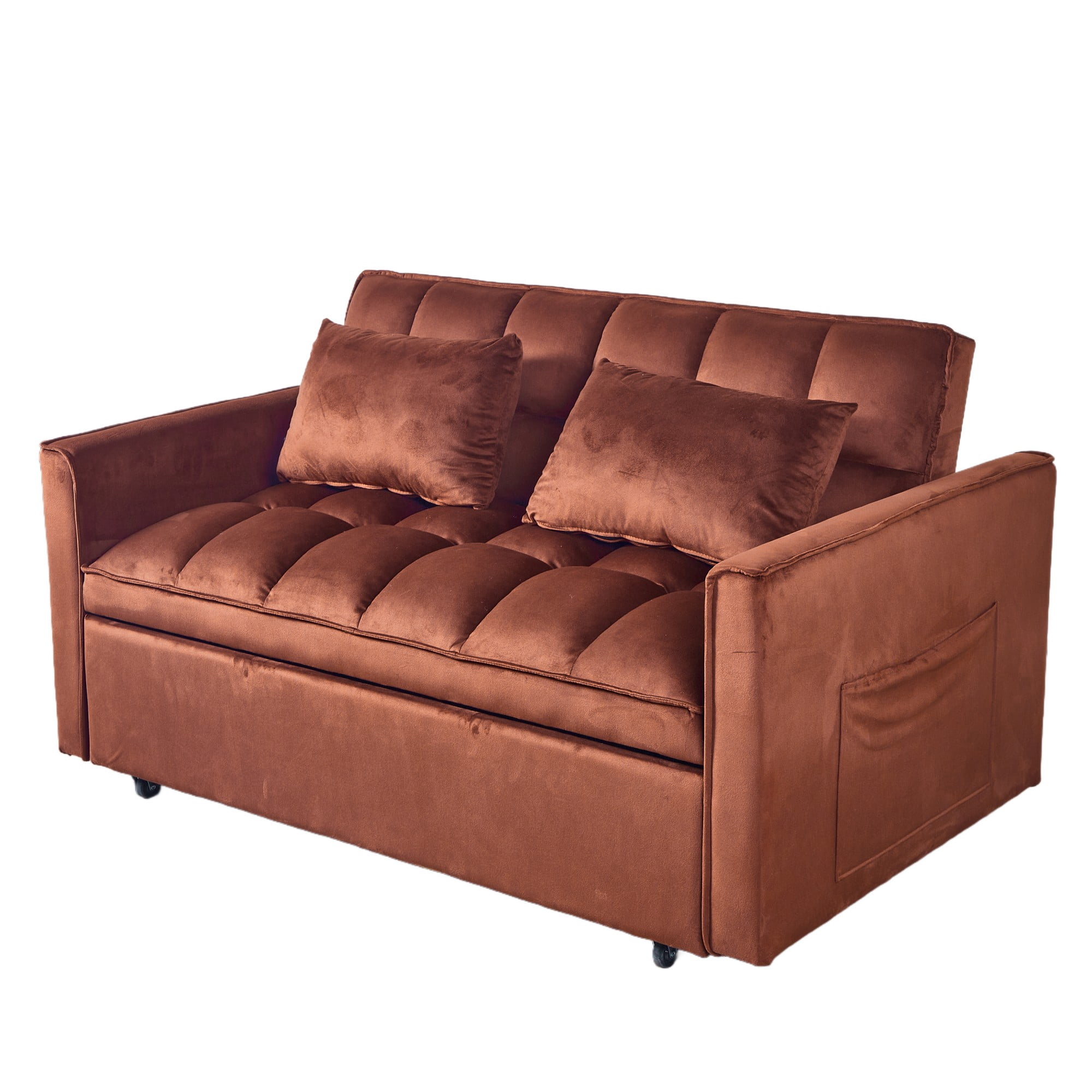 Gewnee 51.1 Inch Convertible Sofa Bed,Velvet Loveseat Sofa with Foldable Sofa Bed,Sleeper Sofa for Living Room or Office,Futon Sofa with Adjustable Backrest.Caramel Color