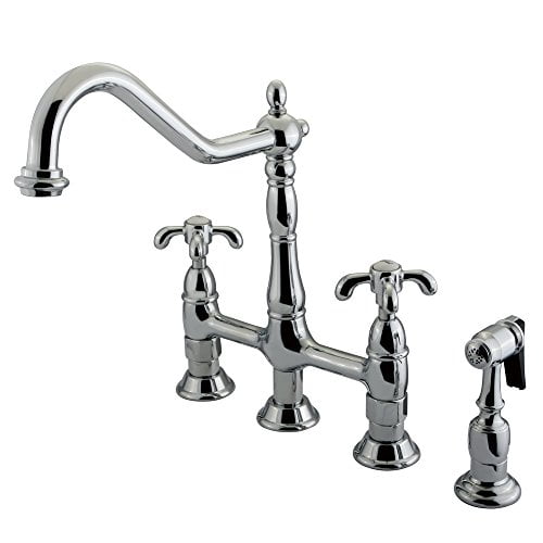 Kingston Brass French Country Double Handle 8" Centerset Kitchen Faucet with Brass Sprayer