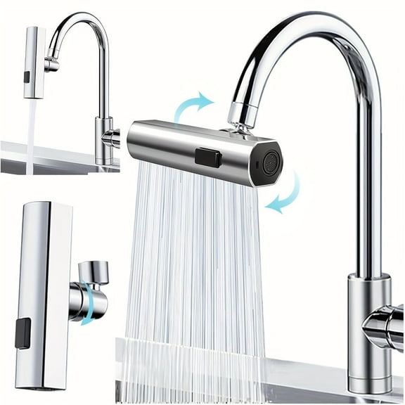 3 in 1 Large-Scale 360° Waterfall Kitchen Faucet, Touch-Controlled Swivel Spout with Extender, Zinc Alloy Chrome Finish for Sink Vegetable Fruit Washing, Contemporary Style