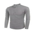 thumbnail image 3 of Men‘s Linen Shirts Solid Color Long Sleeve Stand Collar Button Tops, 3 of 5
