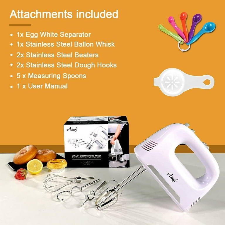 Hand Mixer Electric, 4 Speed 260W Power Handheld Mixer Turbo Boost with  Eject Button & 5 Stainless Steel Accessories for Easy Whipping, Mixing  Cookies, Cakes, and Dough Batters 