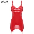 thumbnail image 2 of Minivestido ceñido al cuerpo para mujer, vestido Sexy de látex brillante de charol con Clips de liga y cremallera trasera, ropa para fiesta Rave, 2 of 5