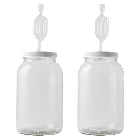 1 Gallon Mason Jar Wide Mouth & Twin Bubble Airlock (Pack of 2) | for Fermentation, Pickling, Brewing & Dry Storage – BPA-Free One Gallon Glass Jar with Lid