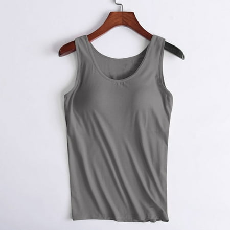Tank Tops for Women under $5 Plus Size Sawvnm Women s Solid Color Padded Camisole Without Rims And Cup Integrated Outer Wear Base Underwear for Women Gray XXXL