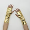 thumbnail image 3 of Fingerless Metallic Gloves for Cosplay, Shiny Opera Style Long Gloves with Reflective Coating, Glitter Costume Accessories for Role Play, Elegant Evening Gloves for Adults and Performance Events Gold, 3 of 5