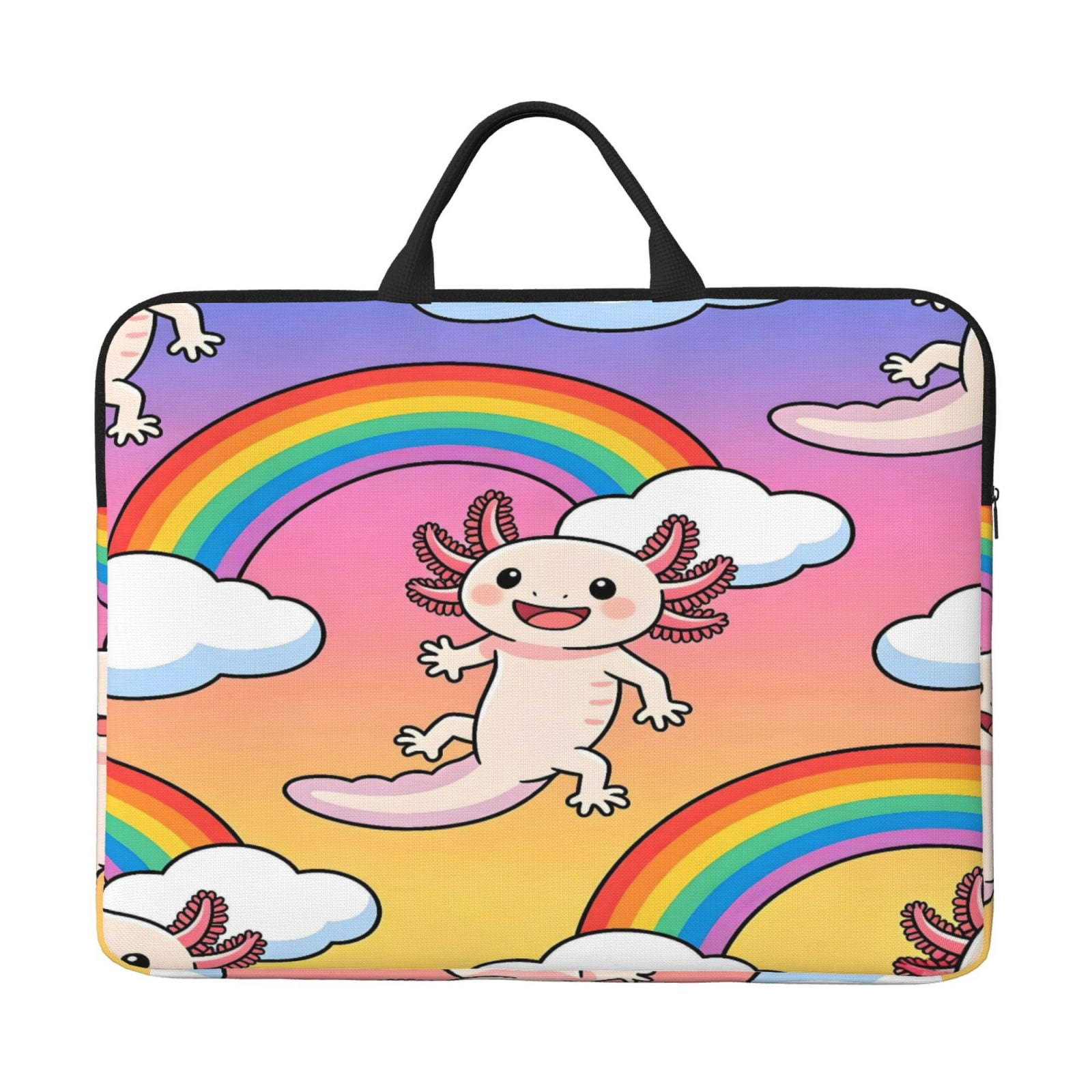 Laptop Sleeve Bag For Women Men 14inch Waterproof Durable Protective Computer Carrying Cover Handle Laptop Case Bag Rainbow Cloud Axolotl