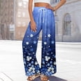 thumbnail image 4 of Dress Pants Women Petite High Waisted Wide Leg Summer Beach Vacation Pants Boho Lounge Casual Palazzo Trousers Blue XL, 4 of 8