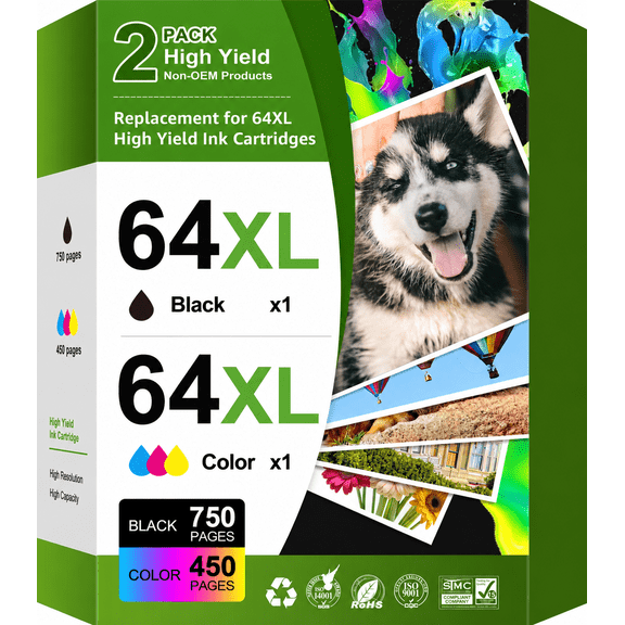64XL Ink Cartridges Combo Pack Compatible for HP64 Ink Cartridges Ink 64 XL 7858 7855 7155 7255e 7955e