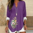 thumbnail image 2 of AnuYalue Women's Cotton Linen 3/4 Sleeve T-Shirts Alzheimer's Awareness Day V Neck Tunic Tops Cute Purple Floral Graphic Blouse Three Quarter Length Shirts Trendy T-Shirt V Neck Lightweight Tees, 2 of 4