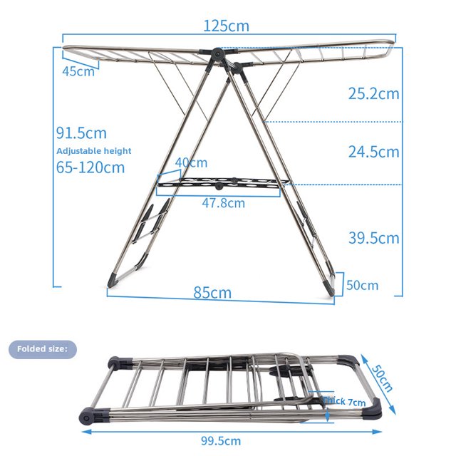 Wholesale Modern Simple Style Stainless Steel Folding Laundry Drying Rack - No Installation Needed, Rust-Resistant, Space-Saving for Home & Balcony Use (L Gray, Model 106886) – Affordable 50-60 Yuan