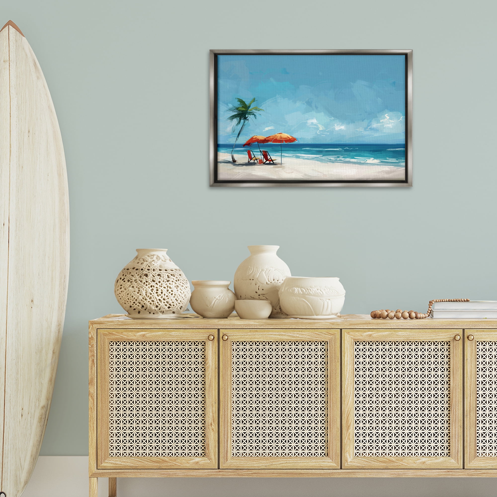 Stupell Industries Beach Chair Symphony Nautical & Beach Painting Gray Floater Framed Canvas Art Print Wall Art, 31 x 21