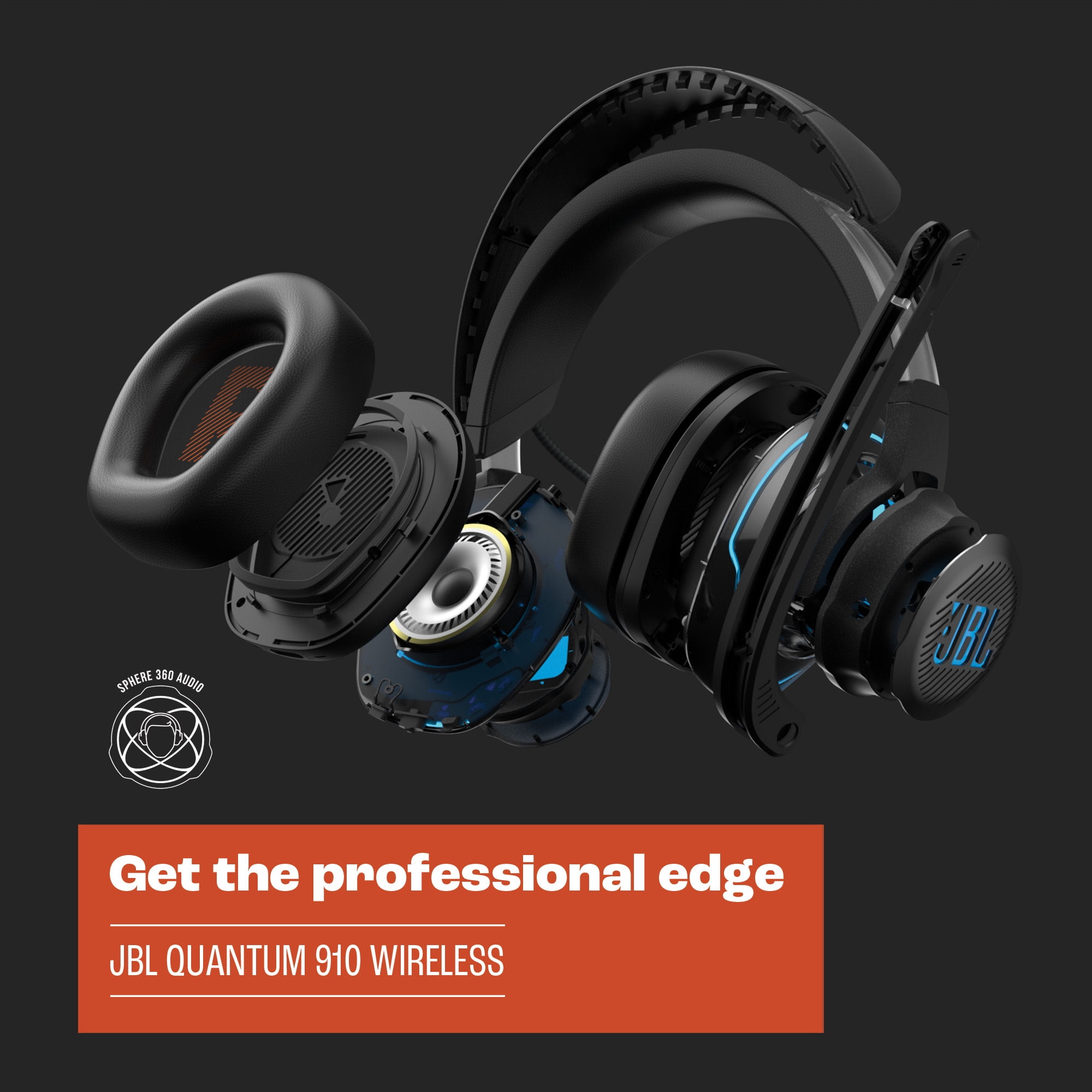 JBL Quantum 910 Wireless - Wireless over-ear performance gaming headset with head tracking-enhanced, Active Noise Cancelling and Bluetooth - Black