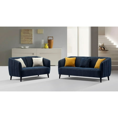 Diamond Sofa Deluca Fabric And Loveseat Set Midnight Blue