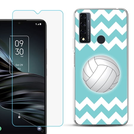 Slim-Fit Fashion Phone Case for TCL 20 XE with Tempered Glass Screen Protector by OneToughShield ® - Chevron/Volleyball