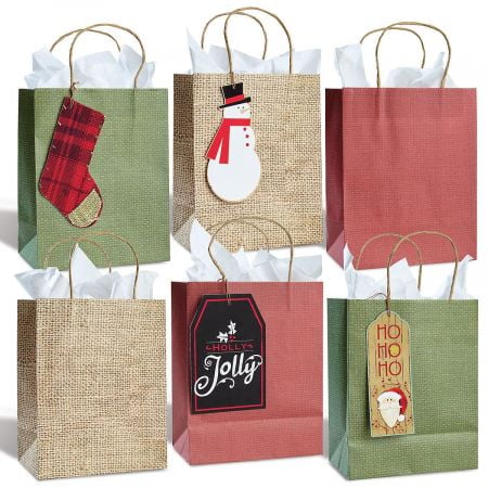 Kraft Burlap Gift Bag Tag Set Of 12 10 Tall Bags