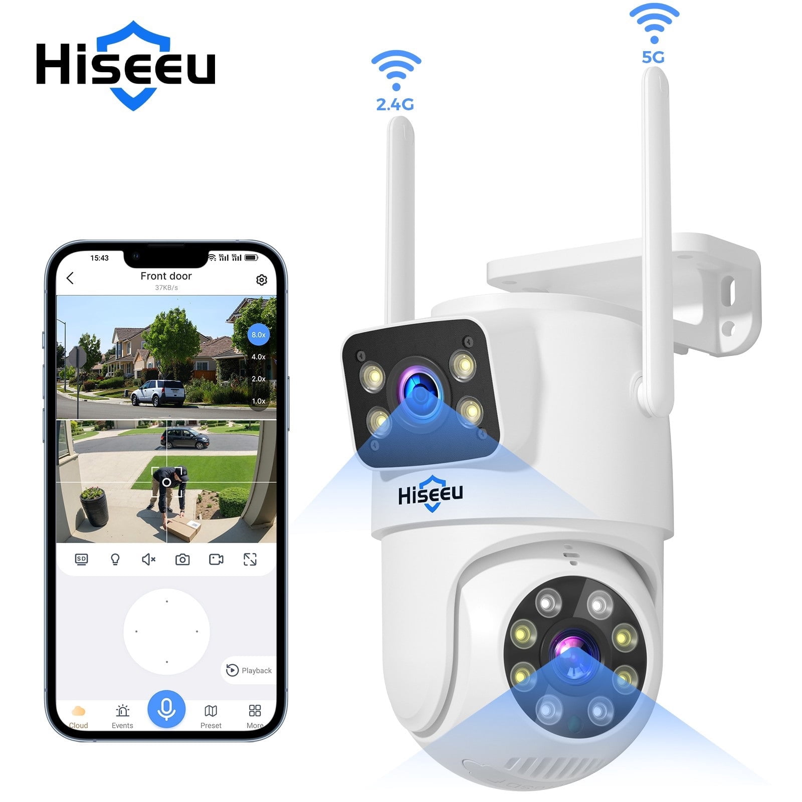 Hiseeu 3MP+3MP Dual Lens Security Camera Outdoor Wired,2.4G /5G Wi-Fi Camera For Home Surveillance,360 View PTZ & Fixed Bullet,PIR Motion Detection,2-Way Talk,Auto Tracking,Color Night,IP65