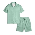 thumbnail image 5 of Sewkxo 2 Piece Set for Men Short Sleeves Lapel Button Up Shirts Drawstrings Beach Shorts Summer Beach Casual Suits with Pockets,Light Green L, 5 of 6